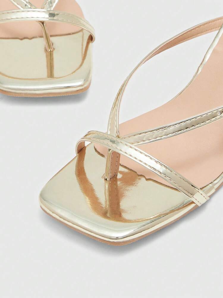 CUCCOO BIZCHIC Women Shoes Square-Headed Kitten With Gold Flip-Flops Women's Sandals Fashion And Comfort Daily Versatile Commuter Women's Sandals Slippers