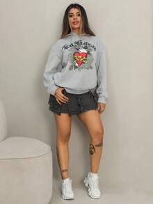 Rayane Ketlyn 女士休闲宽松字母爱心印花长袖卫衣，秋冬款 - 灰色 - 查看 1