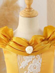 Glamorique Kids Yellow Girls' Graduation Ball Gown,White Summer Lace Flower Girl Dress,Soft - Yellow - View 4