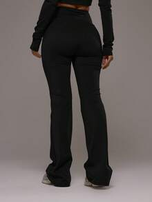 Musera Sport Curved Back Waistband Mid Rise Flared Active Leggings Only Sport Workout Gym Pilates Fitness Daily Casual - Black - View 4