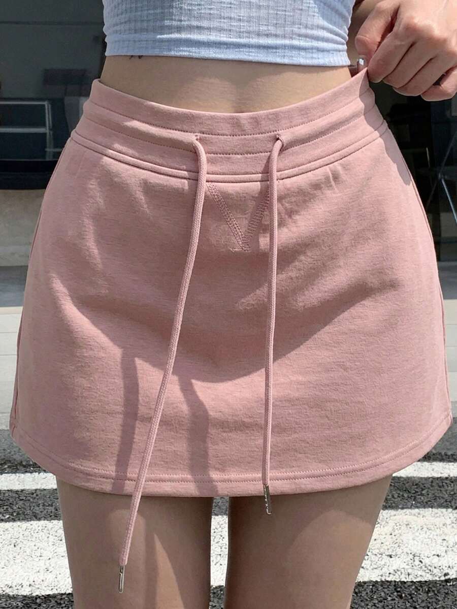 DAZY Women's Casual Solid Color Drawstring Waist Skirt, Summer - Pink - View 1