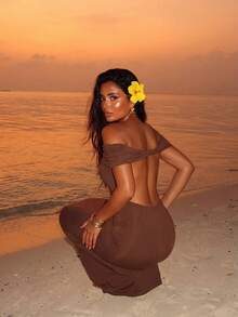 Firerie Elegant Women's Sexy Off Shoulder Backless Tight Dress, Suitable For Spring/Summer Occasions Such As Weddings, Parties, Birthdays, Music Festivals, Vacations - Brown - View 4