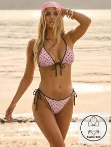 Aralina Summer Resort Vacation Beach Floral Print Tie Front Triangle And Tie Side Bikini Two Pieces Set With Swim Bag - Pink - View 5