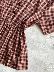StreetHx Women's Loose Retro Plaid Babydoll Shirt - Brown - View 6
