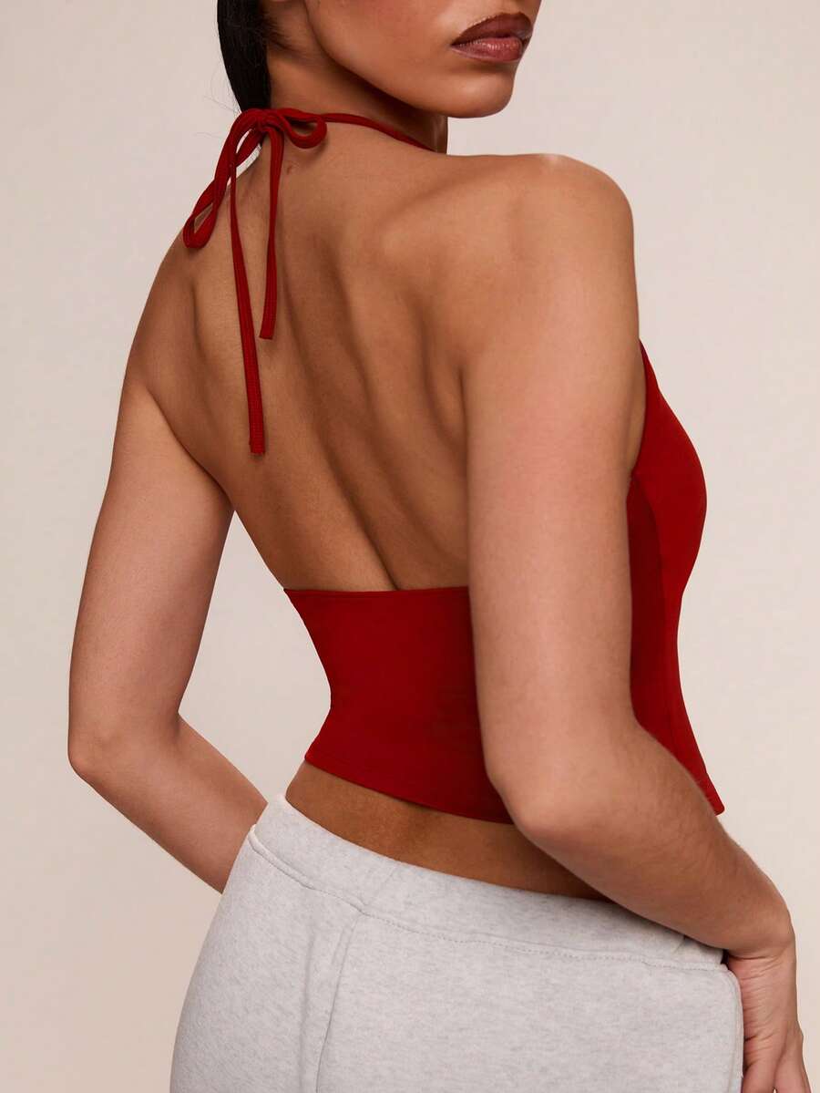 SHEIN BAE ملابس علوية كاجوال وريضي بلون أحادي مع ربطة عنق وخصر ضيق، ملابس صيفية للنساء، ملابس ربيعية، ملابس للمهرجانات، ملابس للحفلات، ملابس للشاطئ، ملابس للعطلات، ملابس رياضية للنساء، طقم تمارين للنساء، بلوزات حلقة للنساء للتمارين الرياضية، ملابس رياضية للنساء، بلوزات صيفية للنساء، ملابس علوية حمراء - الأحمر - مشاهدة 1