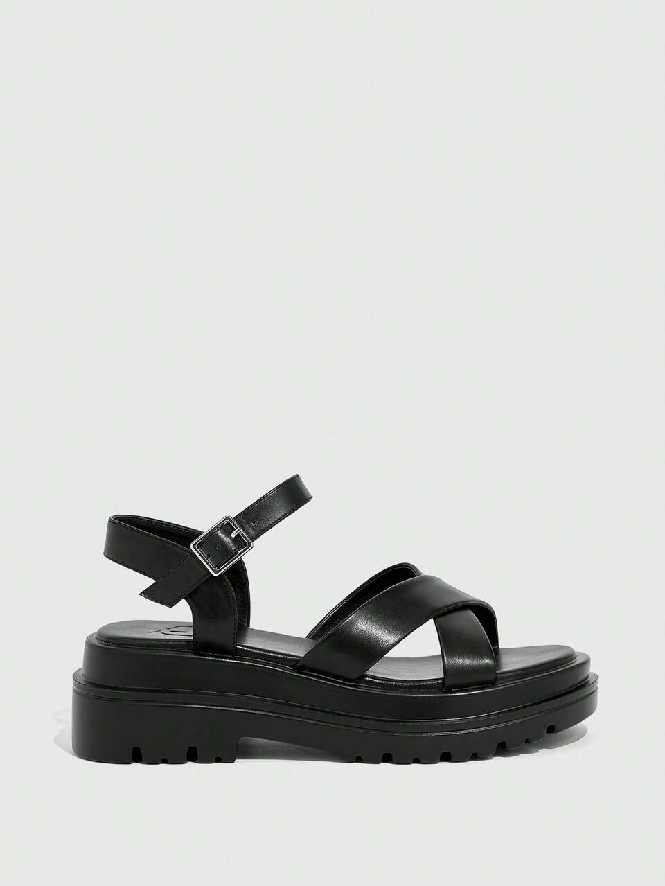 Woman Shoes Cross Strap Ankle Strap Punk Black Versatile Wedge Sandals For Spring And Summer Vacation Shoes Summer Christmas Fall New Year Holiday
