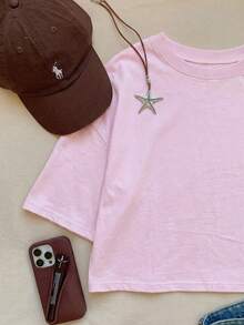 Comfortcana 女士休闲紫色落肩短款T恤，春夏款 - 紫色 - 查看 5