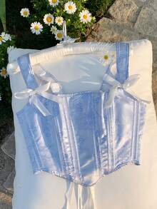 Comfortcana Shapewear Corset Blue Jacquard Elegant Court Corset, Noble Over Short Tops,Summer Top - Baby Blue - View 6