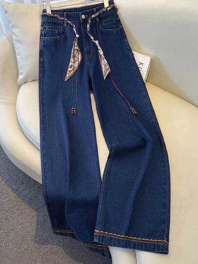 GlowEve Women's Pocket Button Casual Versatile Daily Wear Wide Leg Jeans