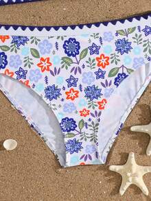 SHEIN Tween Girls Cute Bikini Sets,White Multicolor Floral & Leaf Print 2pcs Swimwear,Summer Vacation Holiday Beach Bathing Suits,Pool Party Bikini Set - Purple - View 3