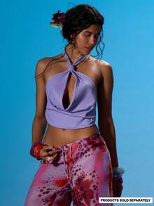 MUSERA Áo croptop cổ yếm khoét sâu, lưng hở, kiểu dáng gợi cảm, thích hợp mặc đi biển, nghỉ mát, câu lạc bộ Ibiza, phong cách nhiệt đới. - Màu Lilac Tím - Xem 2