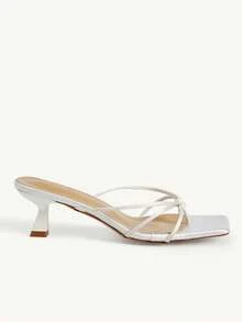 CUCCOO CHICEST White Satin Padded Feet, High Heels, Square Head, Thin Straps, And Sandals. - White - View 3