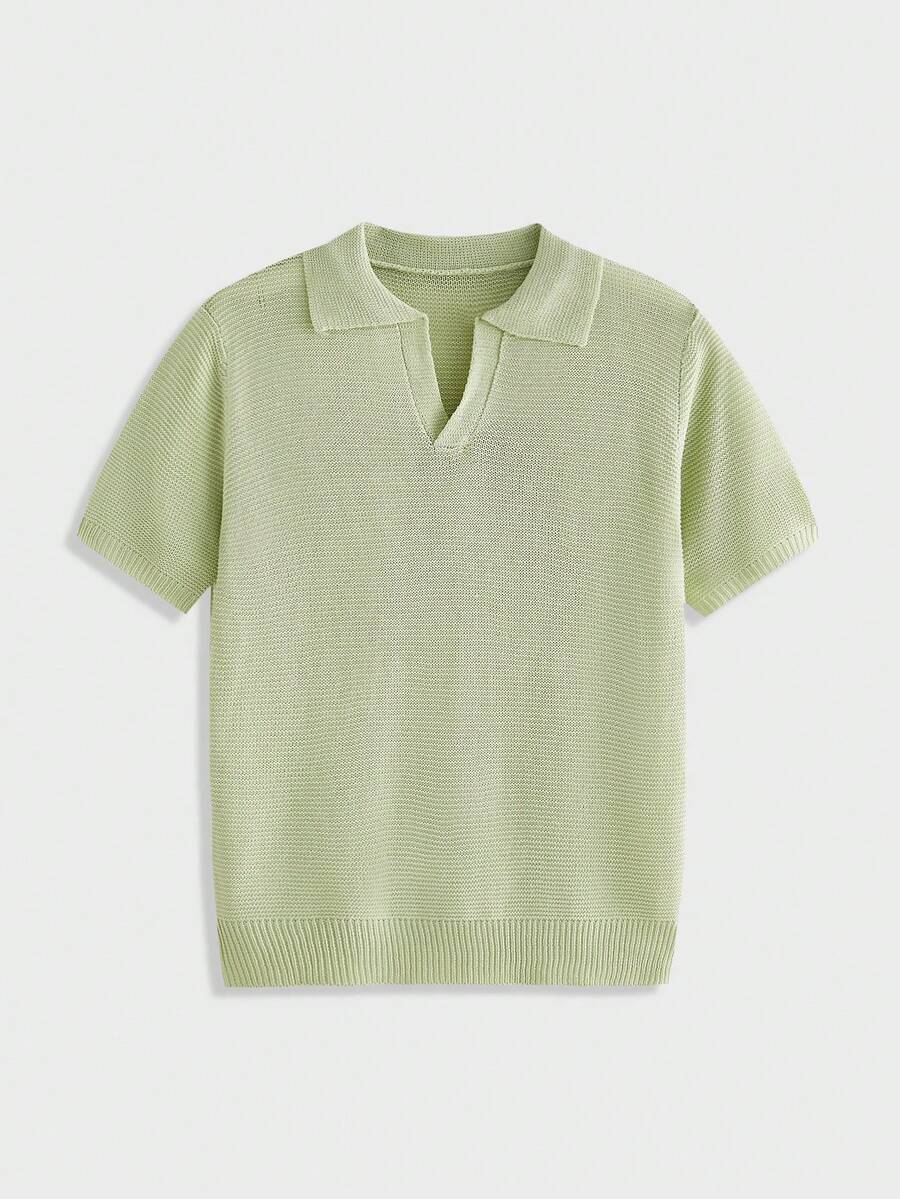 HIMLAND Áo polo cổ chữ V dệt kim kiểu cổ điển, áo thun ngắn tay nam nhẹ, thời trang mùa hè, đa năng, cao cấp.