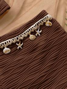 Soleia Conjunto de 2 piezas de top halter y shorts de estilo bohemio para vacaciones de mujer - Café integral - Ver 3