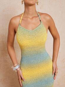 Lumalex 女士渐变色修身时尚吊带针织连衣裙 - 彩色 - 查看 3