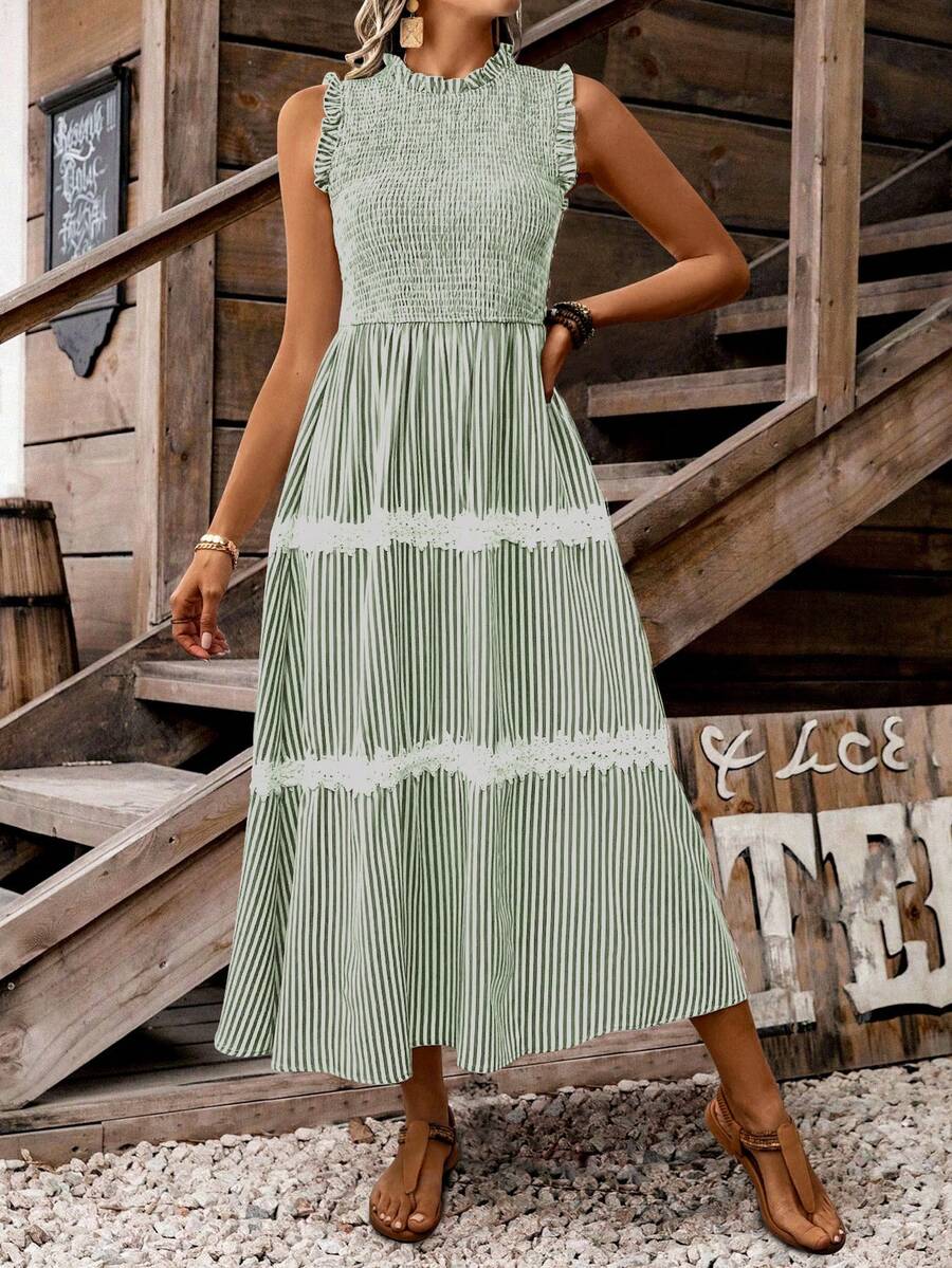 EMERY ROSE Women's Fashion Frill Trim Sleeveless Dress - Green - View 1