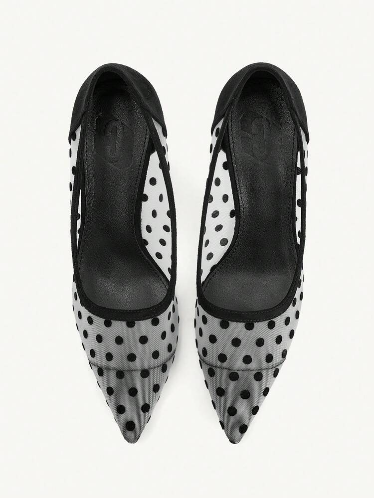 CUCCOO CHICEST Women Shoes Outdoor Women's Pointed Stiletto Fleece Dot Decorative Mesh Fabric Fashion Comfortable Daily Party Wedding Banquet Slip-On Shoes