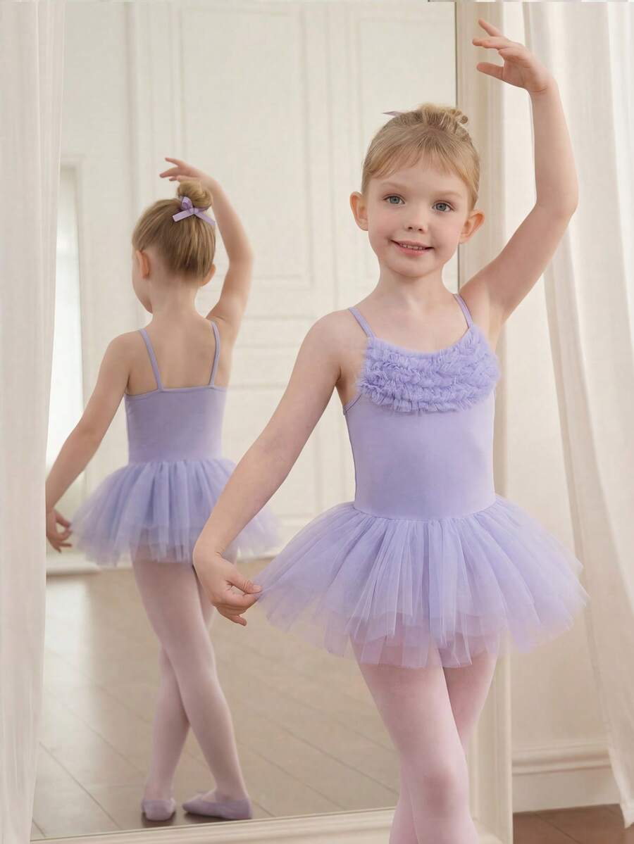 Đầm tutu màu tím mềm mại và co giãn dành cho bé gái, có phần lưới phía trước, chất liệu vải co giãn thân thiện với da, phù hợp cho yoga, khiêu vũ, thể dục dụng cụ, múa ba lê, tập luyện hàng ngày, tiệc tùng và các dịp thường ngày. - Màu tím - Xem 1
