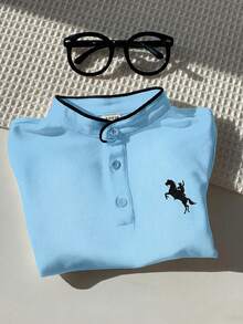 SHEIN 男婴/男童休闲可爱百搭白色翻领短袖polo衫，适合生日派对、晚宴、演出、婚礼、迎婴派对、一周岁庆典、日常外出、室内活动和学校穿着。 - 彩色 - 查看 7