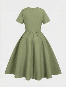 Sweetra Đầm dự tiệc thanh lịch màu trơn dành cho nữ cỡ lớn, kiểu dáng xếp ly ở eo. - màu xanh lá - Xem 2