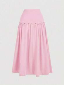 SHEIN MOD 70年代复古女式棕色垂褶领铆钉背心和长裙两件套——复古嬉皮、假日装、波西米亚风、Y2K风、西部风和游牧风 - 粉色 - 查看 7