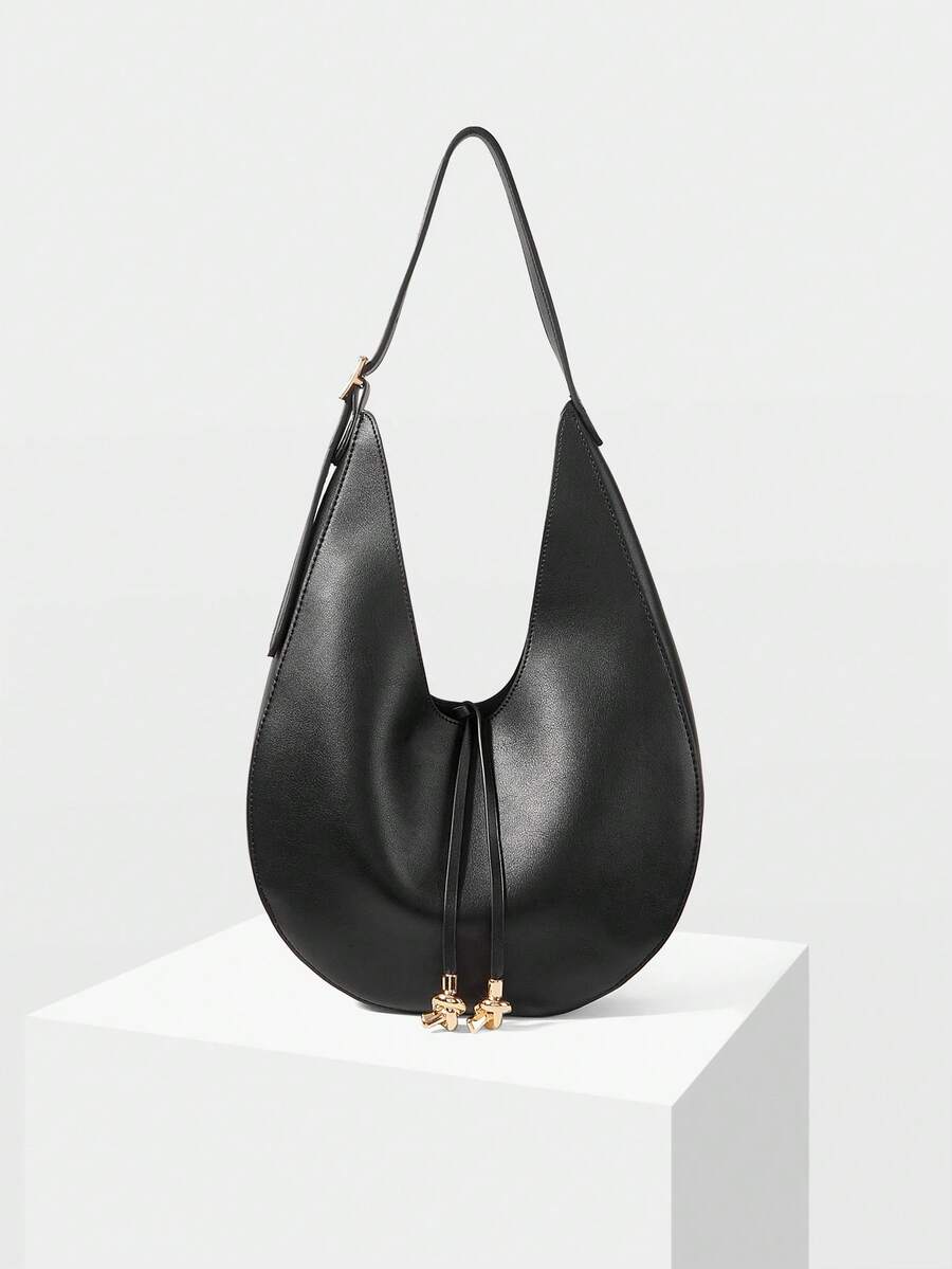 MOTF PREMIUM 女士极简主义软月牙形单肩包，适合通勤和购物 - 黑色 - 查看 1