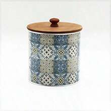 Cirelle Vintage Iron Canister With Wood Lid - Airtight Geometric Design Jar For Coffee Beans, Tea & Grains, Rustic Kitchen Storage Decor - Multicolor - View 14