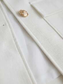 Aveloria Modichic Chaqueta utilitaria de cuello alto, tweed grueso, abotonadura sencilla con botones metálicos y cinturón decorativo - Blanco - Ver 7