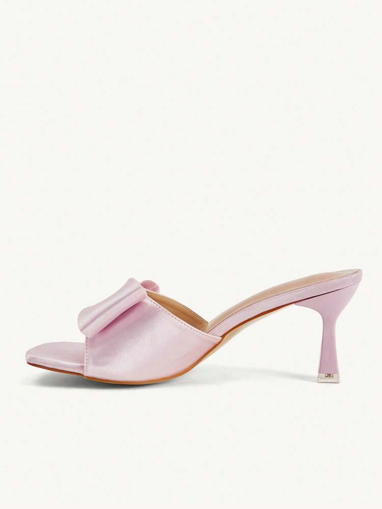 CUCCOO CHICEST Pink Satin Bow High Heels Slippers Women's Head Stiletto Sandals