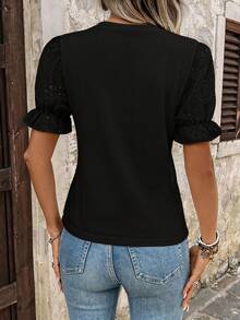 Breezaya Áo thun ngắn tay màu trơn, đa năng, phong cách thường ngày - màu đen - Xem 2