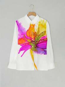 EMERY ROSE Women's Floral Print Drop Shoulder Long Sleeve Single-Breasted Casual Shirt Fall Cloth For Women - Multicolor - View 3