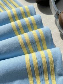 Comfortcana 大码舒适蓝色条纹针织运动裤，带抽绳，适合休闲穿着 - 藍色 - 查看 5