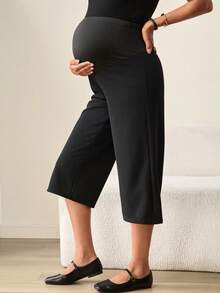 MaterniWear 可调节腰围休闲百搭孕妇七分裤，适合日常穿着 - 黑色 - 查看 8