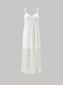 K-Vae Women's Lace Casual Minimalist Long Slip Dress, Suitable For Party And Outing - White - View 1