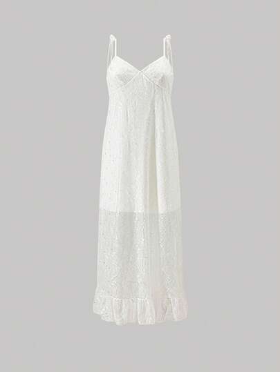 K-Vae 女士蕾丝休闲简约长款吊带连衣裙，适合派对和外出穿着