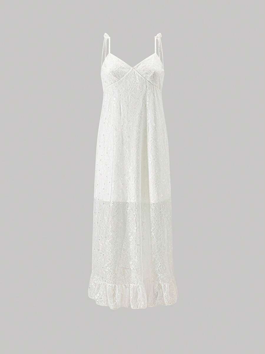 K-Vae Women's Lace Casual Minimalist Long Slip Dress, Suitable For Party And Outing - White - View 1