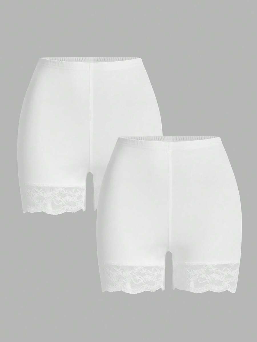 SHEIN Essnce Set de 2 leggings de encaje con parches para mujer de talla grande - Blanco - Ver 1