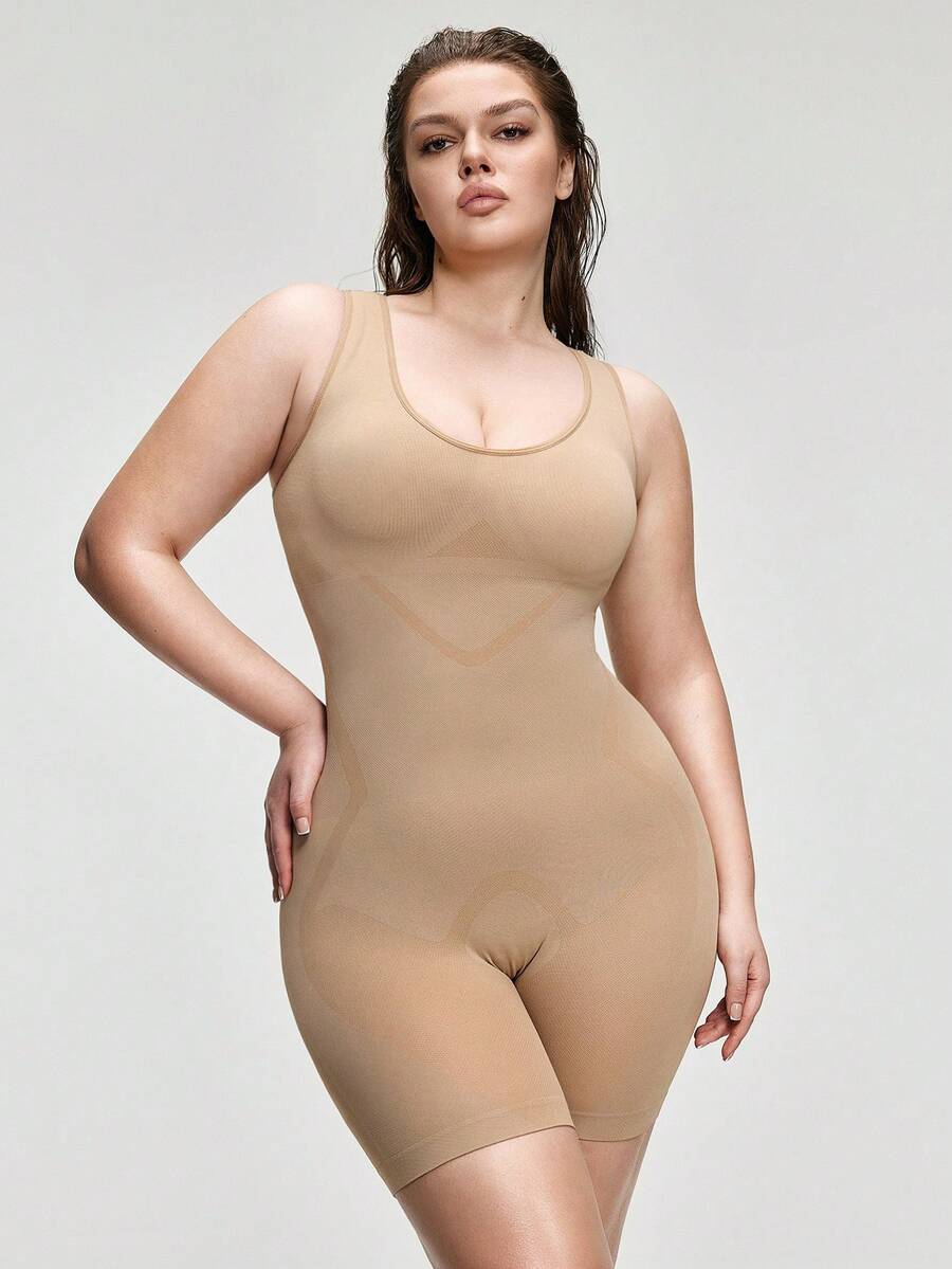 SHAPORA Women's Seamless Shapewear Jumpsuit, Slimming & Shaping, Abdominal Control, Flat Belly, Tight-Fitting Bodycon Jumpsuit, Can Be Worn As Outerwear - Apricot - View 1