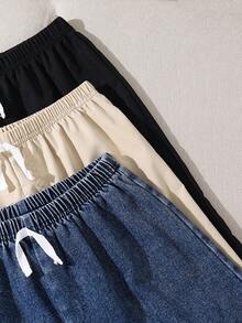 3件套/套 青少年男童套装，买一送二：牛仔短裤2条+休闲梭织短裤2条，刺绣点缀，适合日常、上学、户外活动、春夏穿着。 - 彩色 - 查看 5