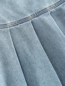 SHEIN 两件套少女时尚休闲Y2K复古酷炫街头风蓝色牛仔无袖短外套和宽松舒适牛仔百褶长裙套装，适合儿童日常穿着，也适合春夏派对、节日和街头服饰。 - 藍色 - 查看 6