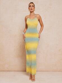 Lumalex 女士渐变色修身时尚吊带针织连衣裙 - 彩色 - 查看 9
