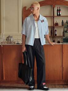 SWAVVY Men's Solid Color Button & Zipper Casual Pants, Suitable For Daily Commute - Black - View 3