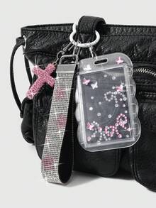 ROMWE Kawaii 1 Dây đeo cổ tay bằng nylon hình thánh giá đính đá lấp lánh, phong cách sinh viên Hàn Quốc, dễ thương và sáng tạo, đính đầy kim cương và ngôi sao, kiểu dáng ngôi sao, 'Tự làm trang sức kim cương', tặng kèm 1 miếng dán nơ hình bướm hoạt hình đính đá, 1 bao đựng thẻ ren trong suốt bằng acrylic, bao đựng thẻ dọc, bao đựng thẻ sinh viên, bao đựng thẻ du lịch, bao đựng thẻ tín dụng, bao đựng thẻ ngôi sao, móc khóa hình thỏ sơn màu, phụ kiện túi xách, mặt dây chuyền, thích hợp cho nhân viên văn phòng, sinh viên, người thích tiệc tùng, mặc hàng ngày, quà tặng ngày lễ. - Màu hồng - 122 - Xem 2