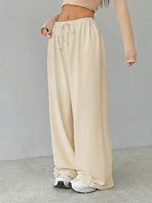 SHEIN Tall Quần dài mặc nhà mềm mại màu trắng, kiểu dáng rộng rãi. - Vàng nhạt - Xem 5