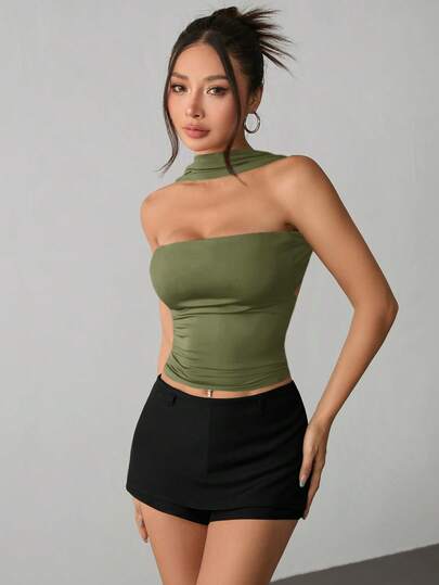 SHEIN PETITE Camiseta de tirantes finos de uso diario minimalista de unicolor para mujer