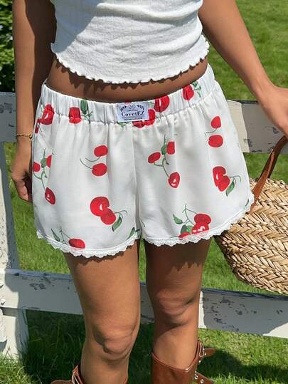CovetEZ Cherry Print Casual Shorts For Women