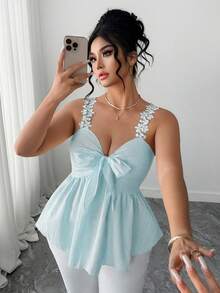 Elenzga Plus Size Women's Elegant Butterfly Decor A-Line Camisole Top, Spring/Summer - Mint Green - View 4