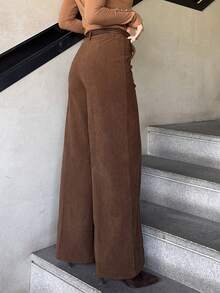 Marta Soriano Quần nhung kẻ nâu dành cho nữ với thiết kế chi tiết, thắt lưng cổ điển, phù hợp để đi làm, đi làm và mặc thường ngày, mùa thu/đông - màu nâu - Xem 4