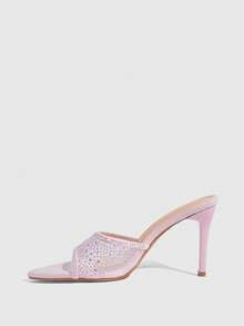 CUCCOO SZL Ladies Summer New Pink Mesh Rhinestone High Heel Sandals Fashion Gorgeous Sexy Party Ladies Sandals Slippers - Baby Pink - View 4