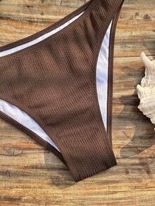 SHEIN Swim Solid Color Fabric Multi-Color Stone Decor, Elegant Resort Women Swimwear Set - Brown - View 6